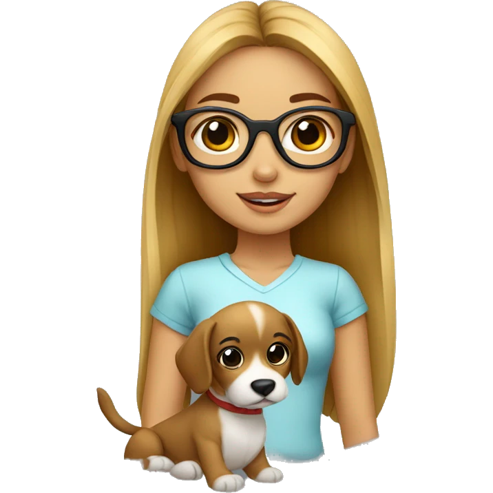 Niña con gafas y con un perro blanco emoji