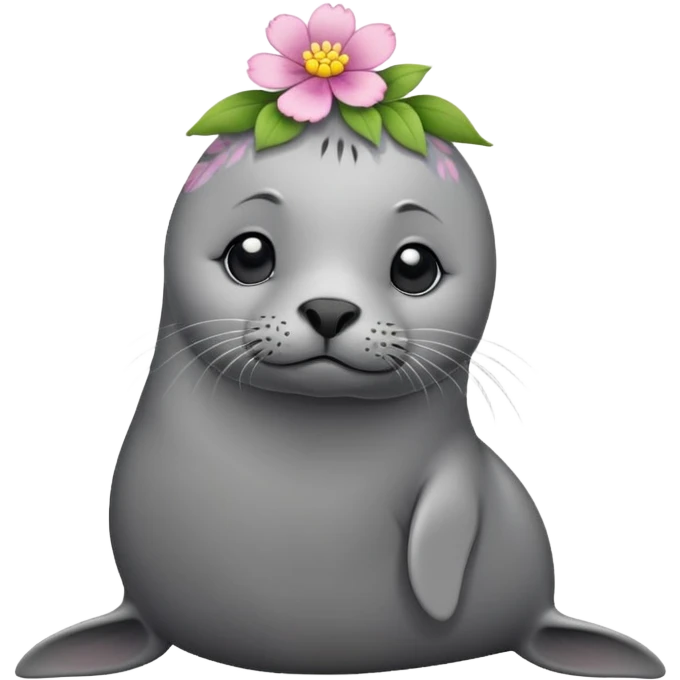 Seal slightly sitting down wth flower hair pin emoji