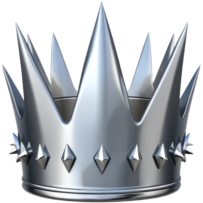 A spiked crown emoji made of silver chrome, sharp yet rounded metallic spikes, glossy reflections, aggressive luxury swag aesthetic, iOS emoji style, centered, clean white background emoji