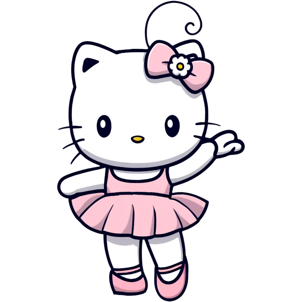 Hello Kitty doing ballet, wearing ballet slippers and tutu emoji