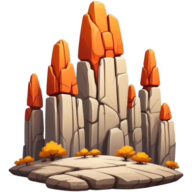 Stone Forest Yunnan limestone formations, simplified emoji style with bold outlines and bright colors, cartoon style tall rock formations emoji