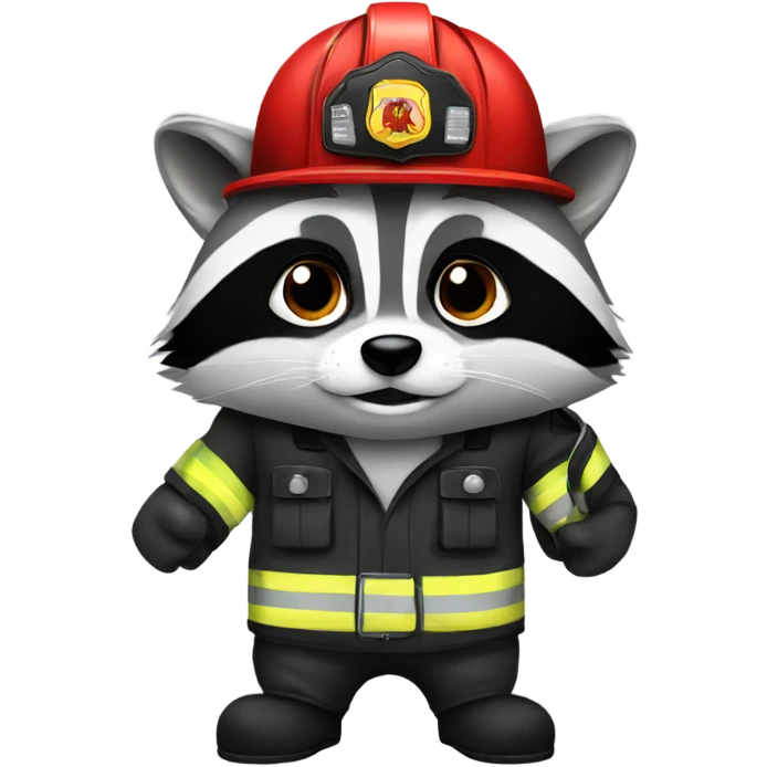 Raccoon firefighter with a black firefighter helmet emoji
