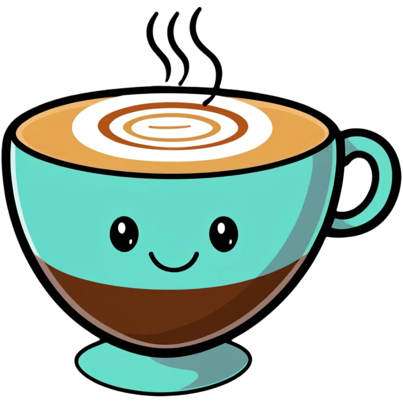 cute cappuccino coffee with happy face in a mug emoji
