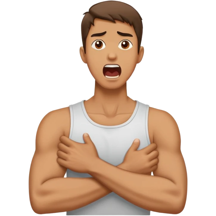 man crossed arms holding neck screaming emoji