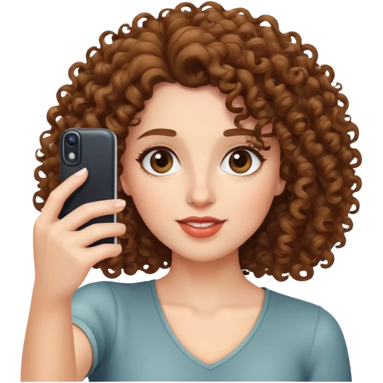 woman taking a selfie, curly hair emoji