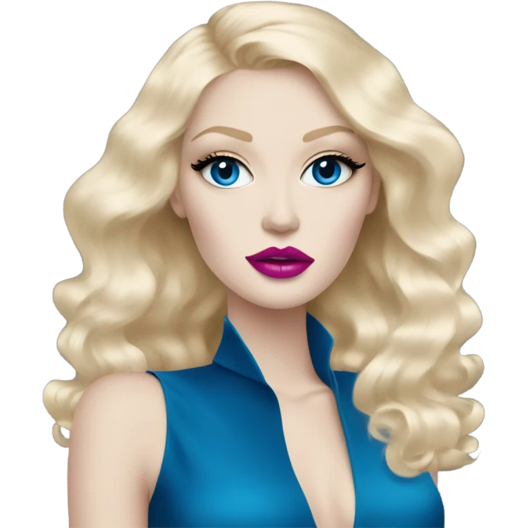 Hot girly pale blonde with blue eyes and pink lips wearing YsL emoji