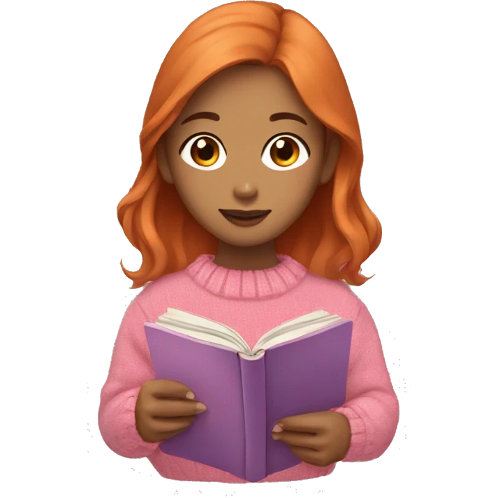 Asain brown orange hair girl reading book with pink sweater emoji