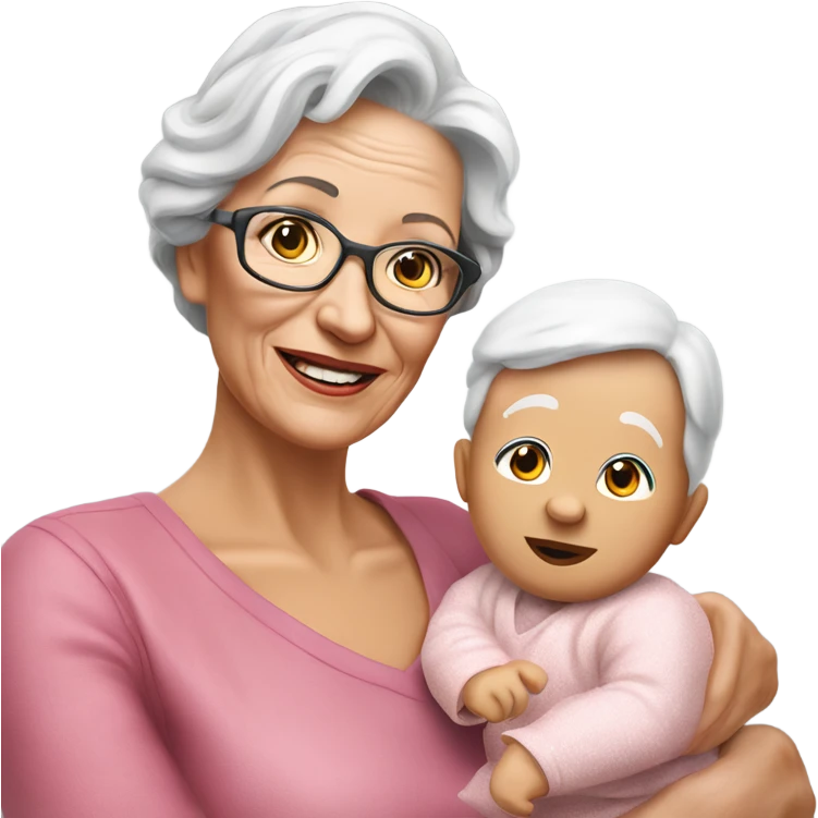 Create a 3d hyper realistic senior woman holding a cute realistic baby  emoji