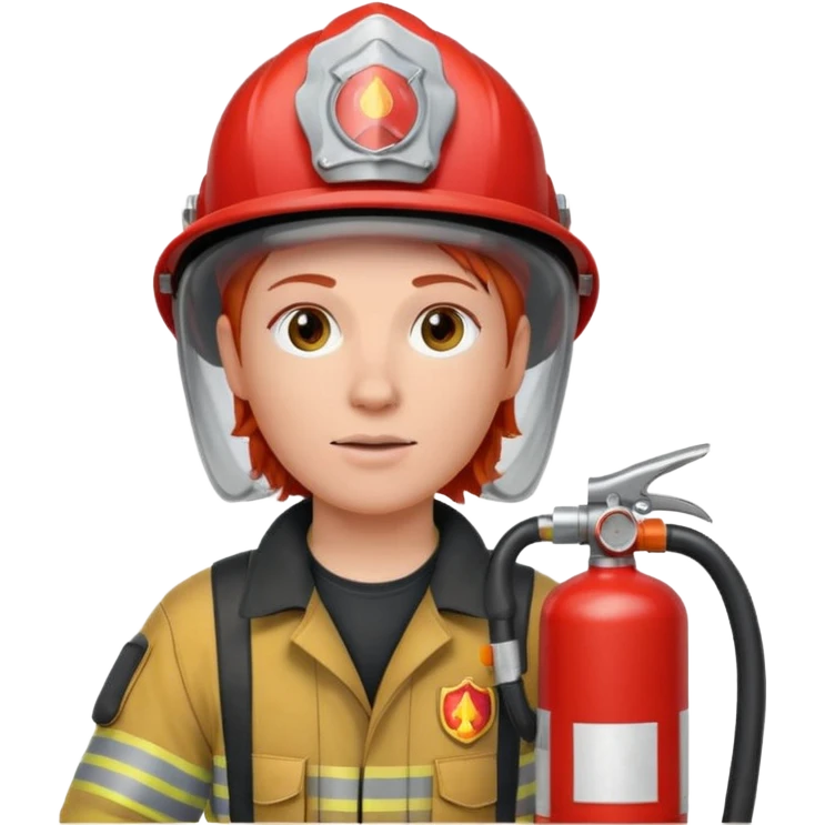 red haired Firefighter with respiratory protection with fire extinguisher emoji