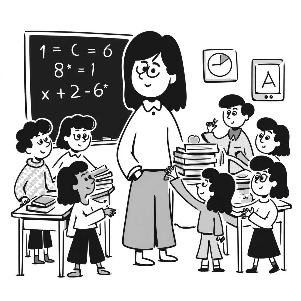 exhausted teacher in a bustling classroom emoji