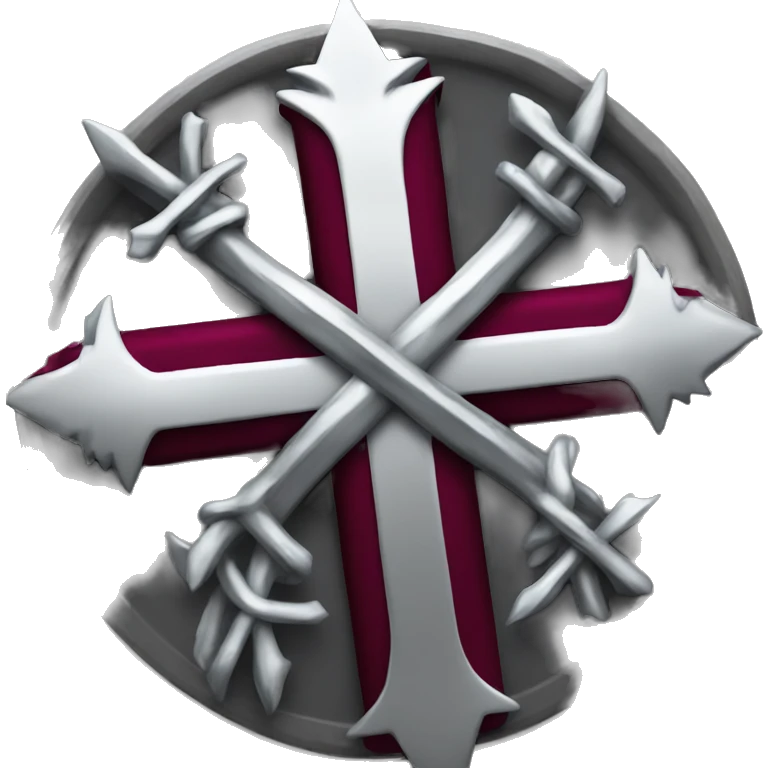 a cross with the colors silver burgundy and black with a crown of thorns on it emoji