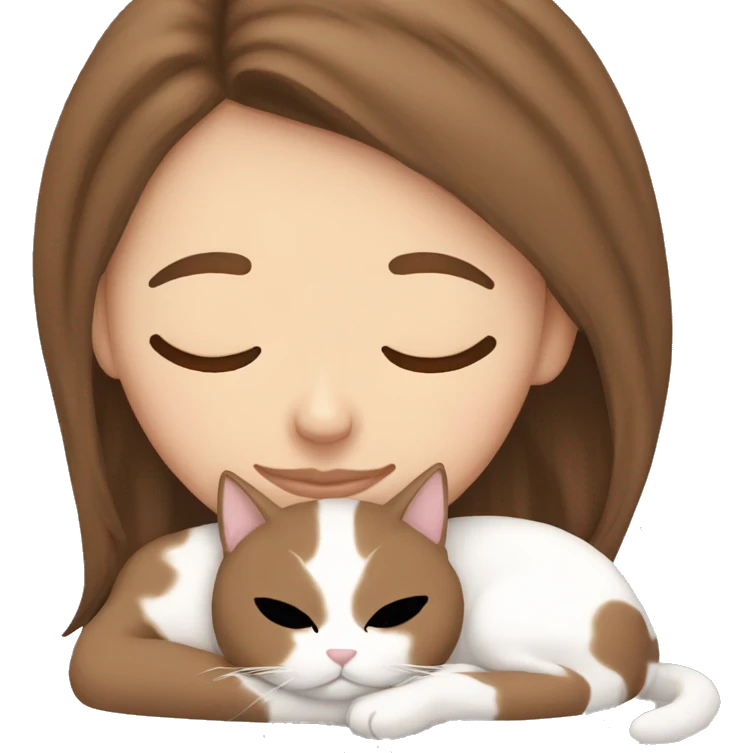 White girl brown hair sleeping with cat emoji