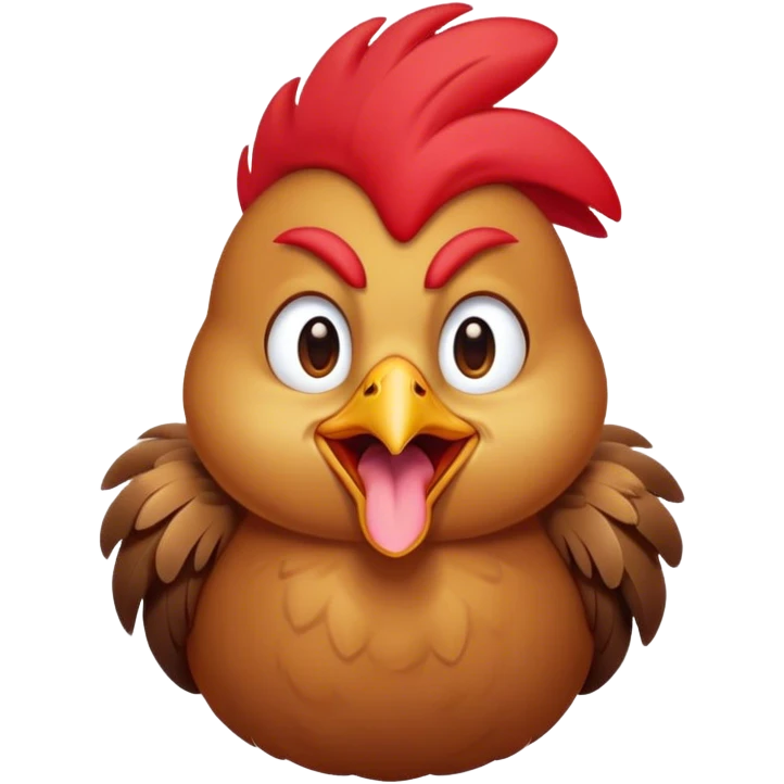Cinematic Cute Yawning Brown Chicken Portrait Emoji, Head tilted slightly with a dramatic, wide-open yawn, showcasing a soft, fluffy brown plumage with a crisp red comb and gently drooping wings, round beady eyes barely open in drowsy contentment, Simplified yet irresistibly adorable features, highly detailed, glowing with a soft, cozy glow, high shine, relaxed yet expressive, stylized with a touch of whimsical charm, bright and endearing, soft glowing outline, capturing the essence of a sleepy yet affectionate chicken, so drowsy it feels like it could stretch out of the screen and curl up for a nap! emoji