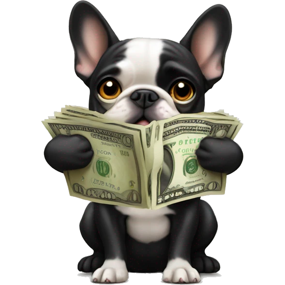 Black-and-tan French bulldog paying money emoji