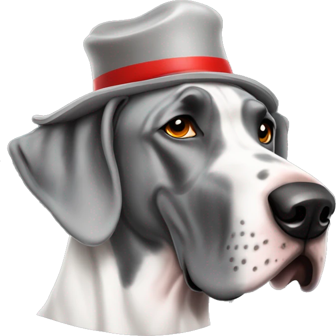 Merle grey Great Dane wearing a red fighter fighter hat  emoji