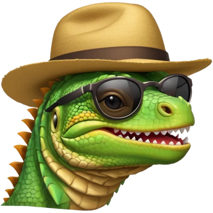 capitalist iguana head with black reflex sunglasses and hat smiling sarcastically emoji