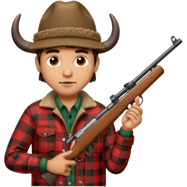 Man wearing buffalo plaid jacket with plaid hat, holding rifle emoji