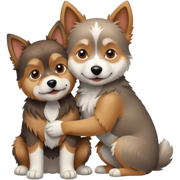 Smal Old yorkie hugging a big husky dog emoji