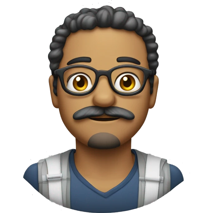 menino pardo com cabelo curto, oculos redondo, bigode e cavanhaque emoji
