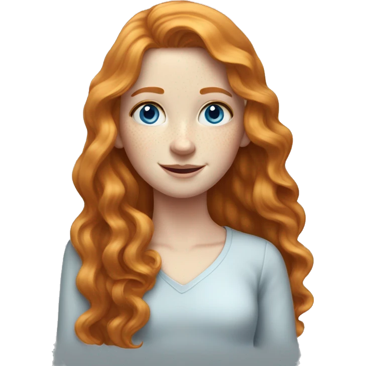 pale girl with long wavy ginger hair, blue eyes and freckles emoji