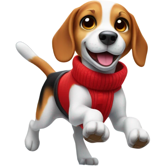 Beagle with red winter clothes and snowball fight emoji