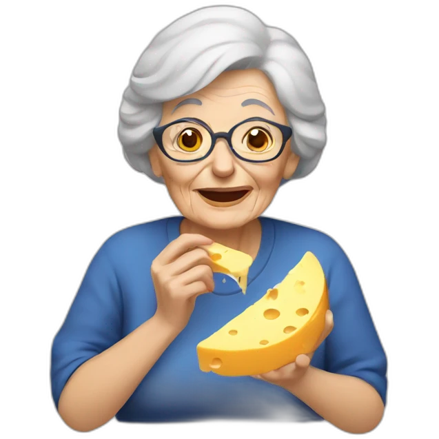 an elderly woman eating cheese emoji
