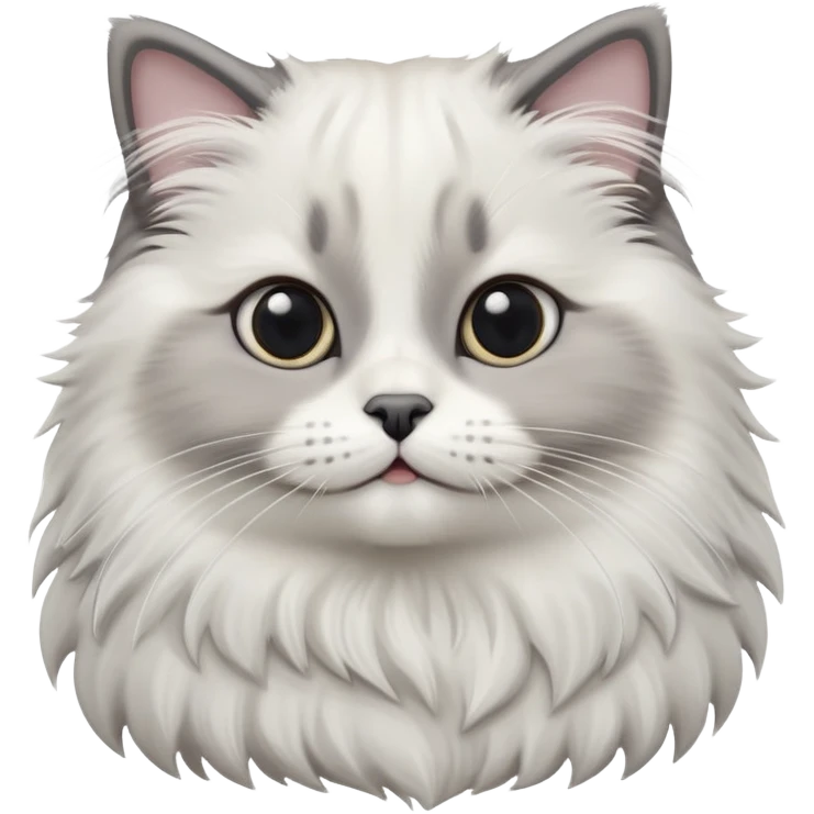 cinematic-adorable-big-eyed-fluffy-white and grey-ragdoll-cat-portrait-emoji,-head-tilted-playfully-with-a-sweet-expression,-fluffy-grey seal colour with white-fur,-simplified-yet-irresistibly-cute-features-with-large,-expression, emoji