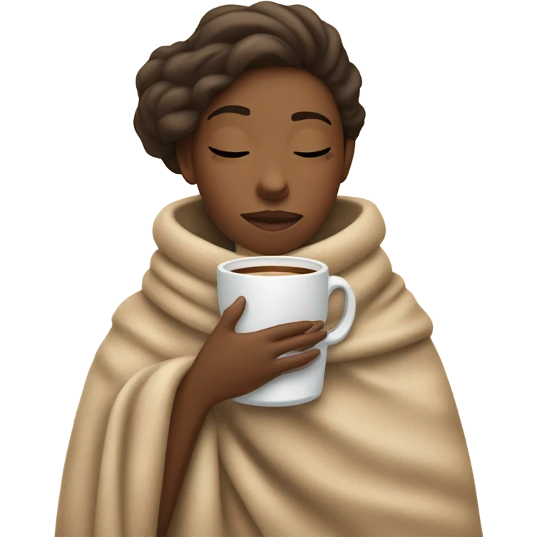girl inside a blanket sipping coffee eyes closed emoji
