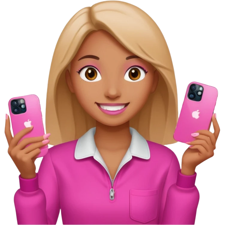chica "baddie" con un iphone 13 rosa en la mano como sacando foto emoji