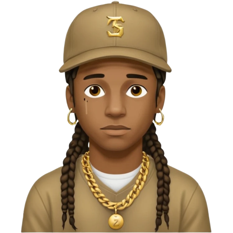 Travis Scott with gold chain necklace, wearing hat, dreadlock hair  emoji