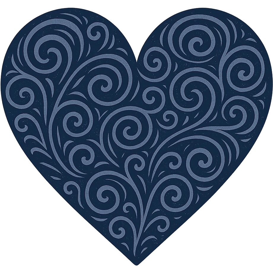 heart with a swirling navy pattern, digital illustration emoji