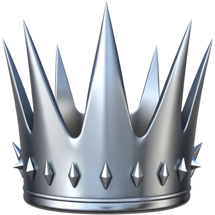A spiked crown emoji made of silver chrome, sharp yet rounded metallic spikes, glossy reflections, aggressive luxury swag aesthetic, iOS emoji style, centered, clean white background emoji