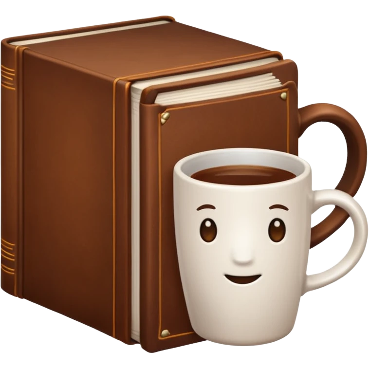 a closed brown book with a white mug on it emoji
