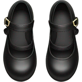 Pair of Black Mary Jane’s flat schoolgirl shoes black insides emoji