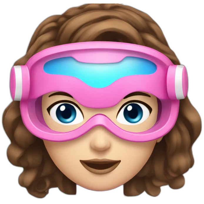 woman large and straight brown hair, pink diving mask with a single crystal with blue eyes. underwater swinsuit emoji