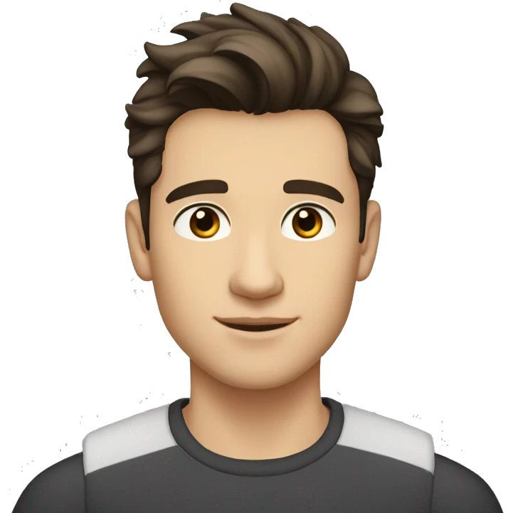 a handsome young man with brown eyes, dark hair, pompadour cut, small nose, small chin, small mouth, light white skin emoji