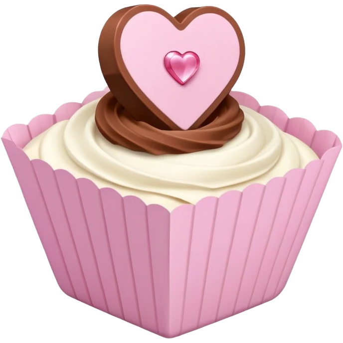 Two sharp-edged square milk chocolate pralines placed diagonally, each in a white fluted paper candy cup, with smooth glossy coating.
Flat thin pastel pink heart icing centered on top with subtle sugar crystal sparkle, clean studio lighting, pure white background, realistic minimal emoji-style. emoji