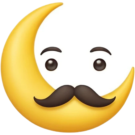 crescent moon with a funny mustache and cute smiling face emoji