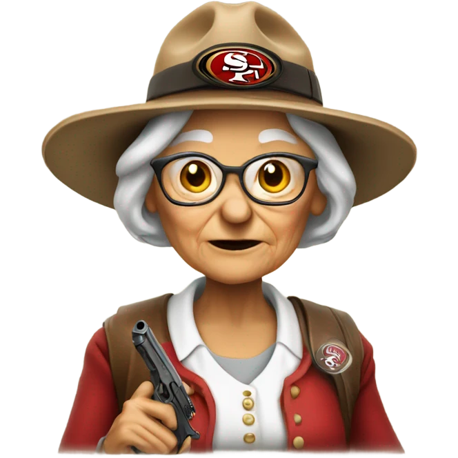 Old lady with 49er hat and a gun  emoji