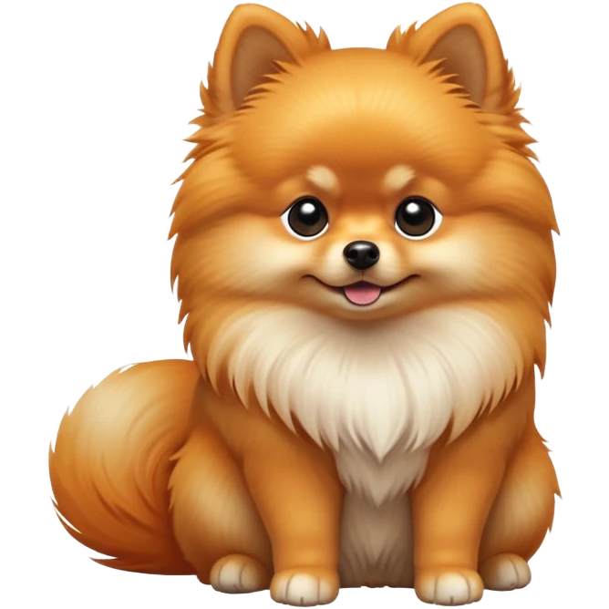 cinematic-[pomeranian]-realistic-full-body-sitting-emoji,-tail-resting-loosely-beside-its-paws,-head-tilted-dramatically, -fluffy-[orange]-fur,-simplified-yet-realistic-focused-features,-highly-detailed,-glowing-with-an-almost-sarcastic-glow emoji
