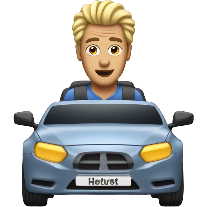 man driving a car with electricity in his hair emoji