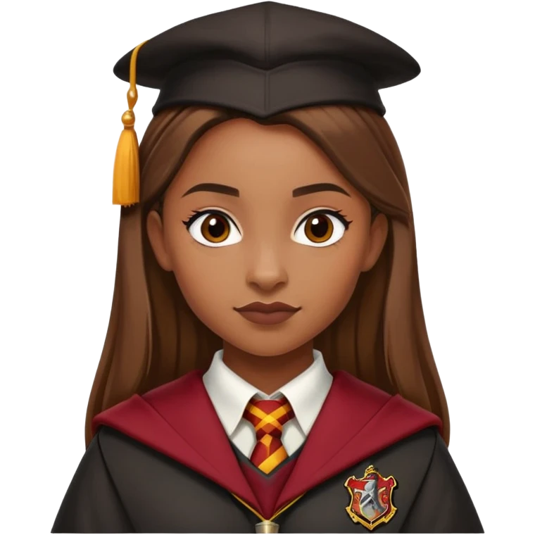 Angelina Johnson in harry potter, wear hogwarts gryfindor uniform, ponytail hair emoji