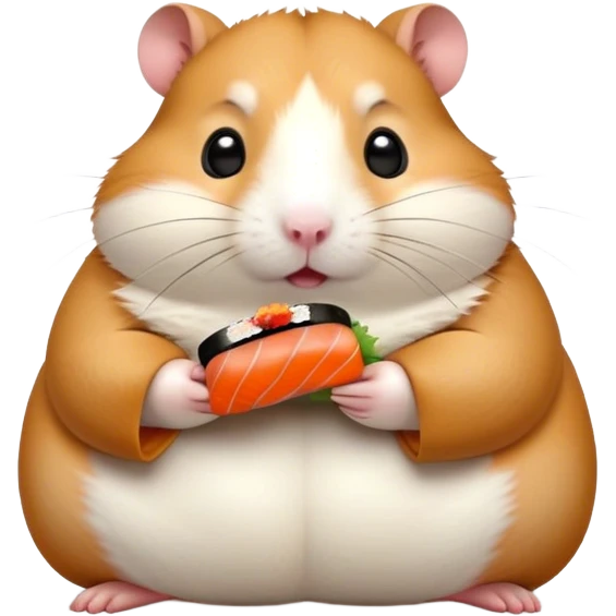 animated fat hamster eating a sushi emoji