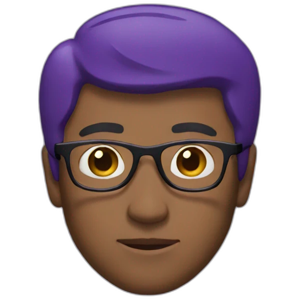 Man with glasses, purple sweater really short hair emoji