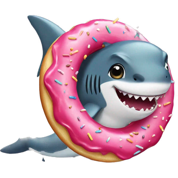 Cute shark puts on a donut for swimming emoji
