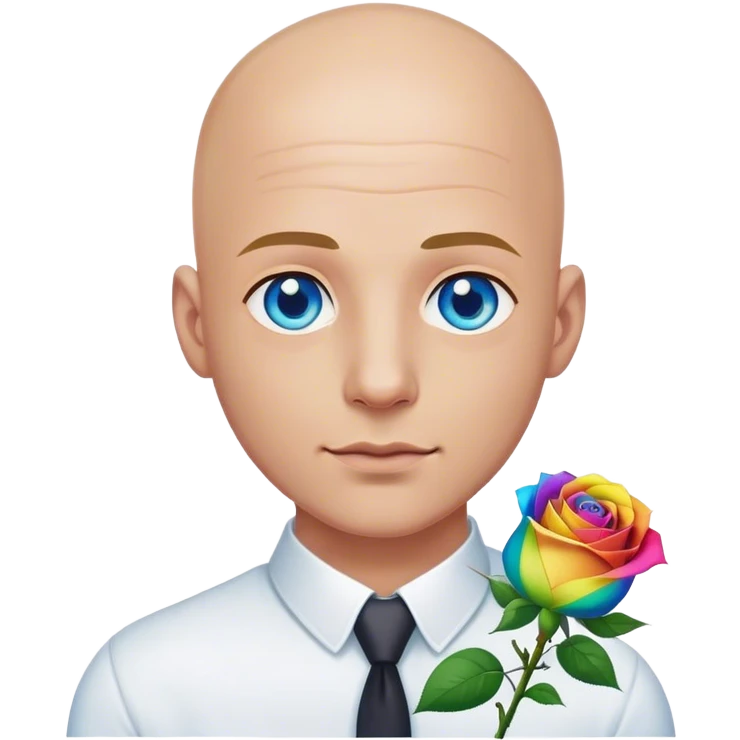 Rainbow rose from a bald guy with blue eyes emoji