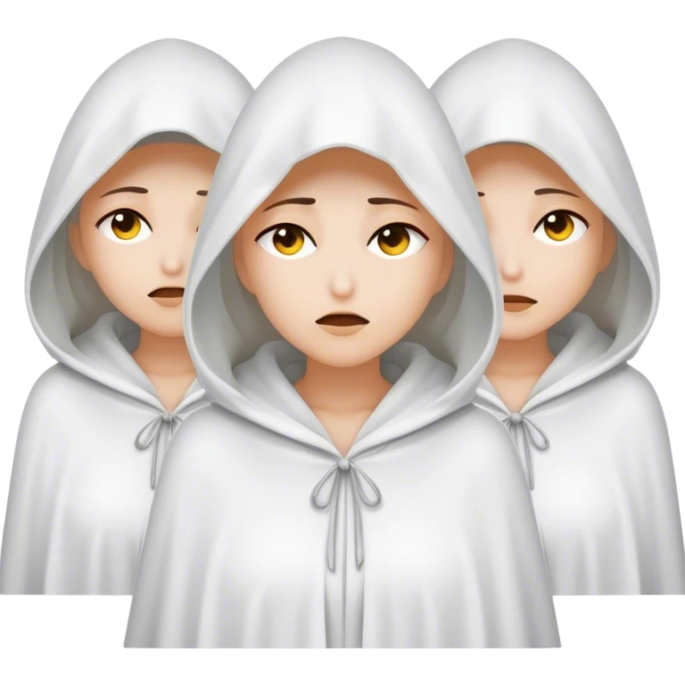 3 mysterious women in white hooded cloaks that cover their eyes emoji