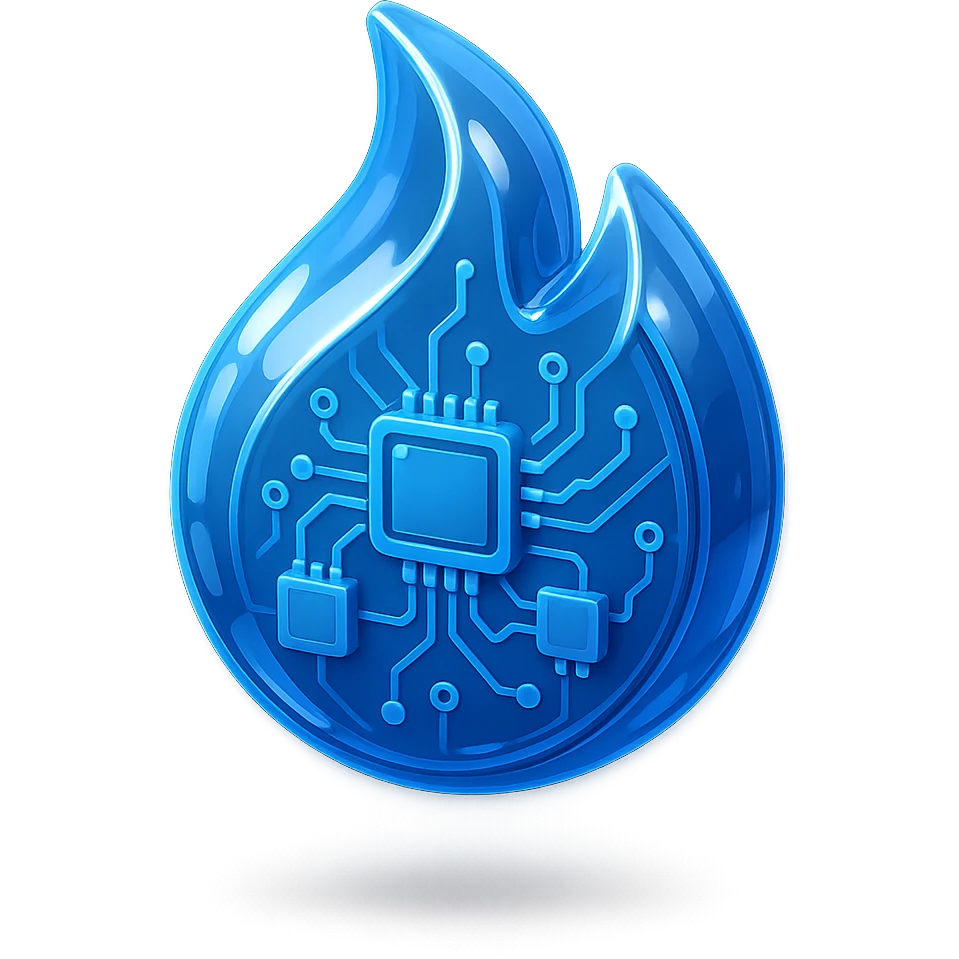 blue flame in shiny glossy circuit style design emoji