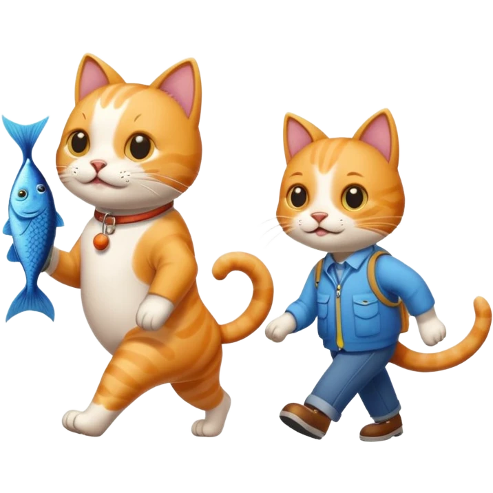 cat walking a dog walking a fish emoji