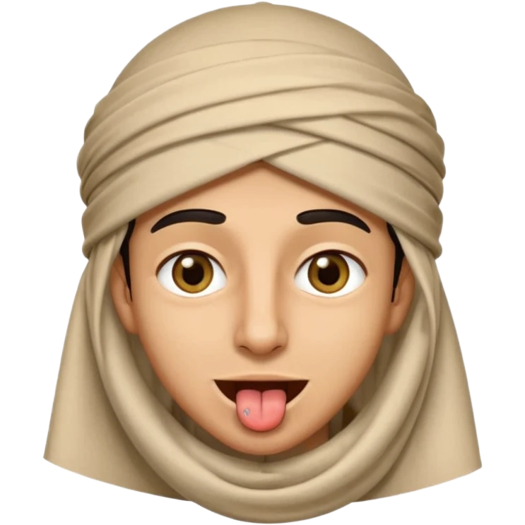 Arab teenager without a beard, light brown eyes, wearing an Arab hat, That he is winking and sticking out his tongue  emoji